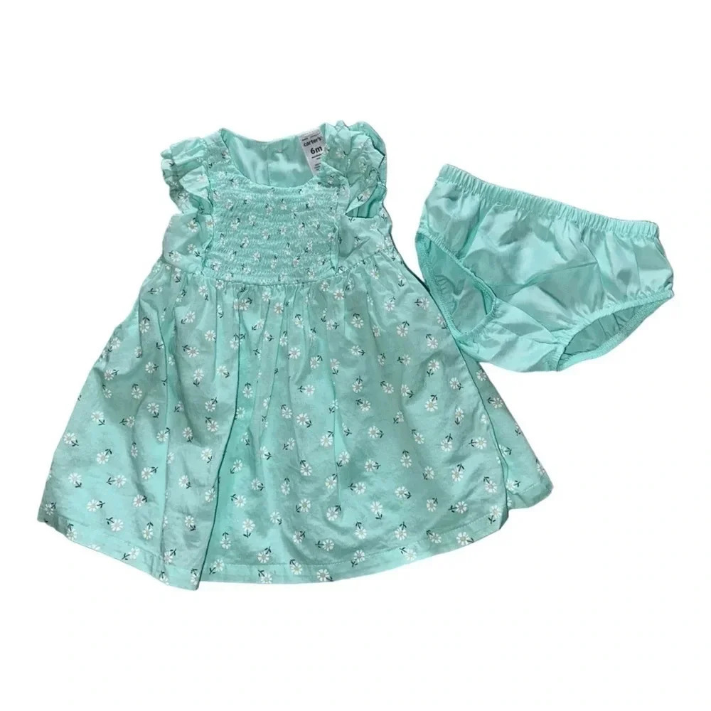 Carter's Mint Green Floral Smocked Dress with Bloomers